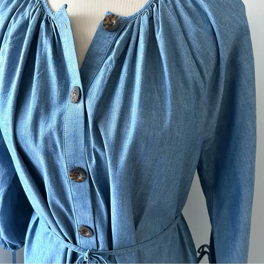🌸NWT J. Crew Button Down Chambray Dress. Tie Waist. Size: Petite Medium - Picture 3 of 16